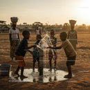 Children Enjoying a Water Pump in Sunset Rural Setting