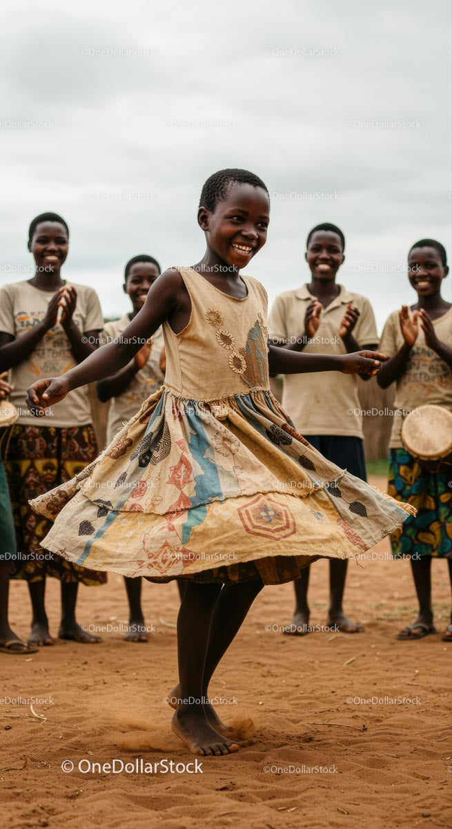 Joyful Children Dancing in Traditional African Clothing