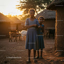 Siblings in Traditional African Village at Sunset