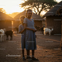 Children in Traditional African Village at Sunset