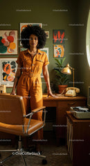 Woman in Yellow Dress in Retro Creative Office