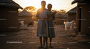 Two Girls in African Village During Sunset