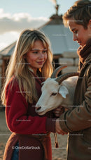 Young Couple Enjoys Heartwarming Moment with Goat