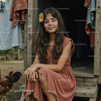 Young Woman with Yellow Flower in Rural Setting