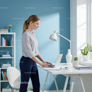 Contemporary Home Office with Standing Desk and Blue Wall