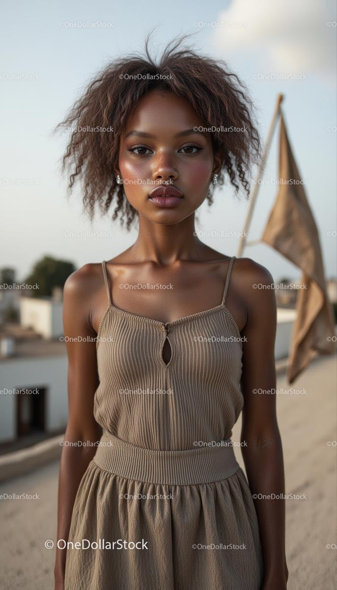 Young Woman with Afro Hairstyle in Outdoor Setting