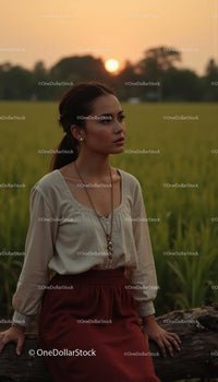 Woman Sitting in Field During Serene Sunset