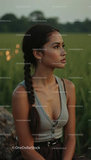 Young Woman with Braided Hair in Nature Setting at Sunset