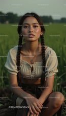 Young Woman with Braids in a Serene Field Setting