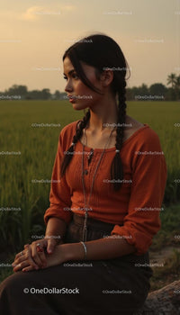 Young Woman in Traditional Attire at Sunset