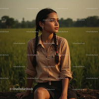 Young Woman with Braids in Serene Field at Sunset
