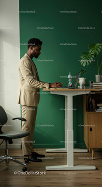 Professional Businessman Working at Standing Desk in Modern Office