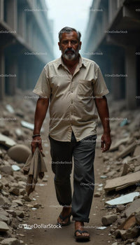 Mature Man Walking Through Urban Construction Site