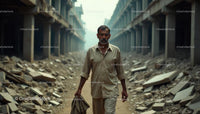 Man Walking Through Abandoned Construction Site