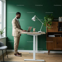 Business Professional at Standing Desk with Green Background