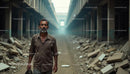 Man Walking Through Abandoned Industrial Ruins