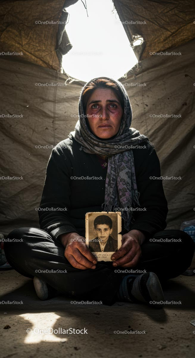Emotional Portrait of a Woman Holding Family Photograph