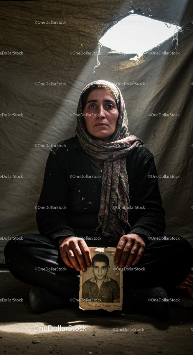 Somber Woman Holding Vintage Photo in Dimly Lit Room