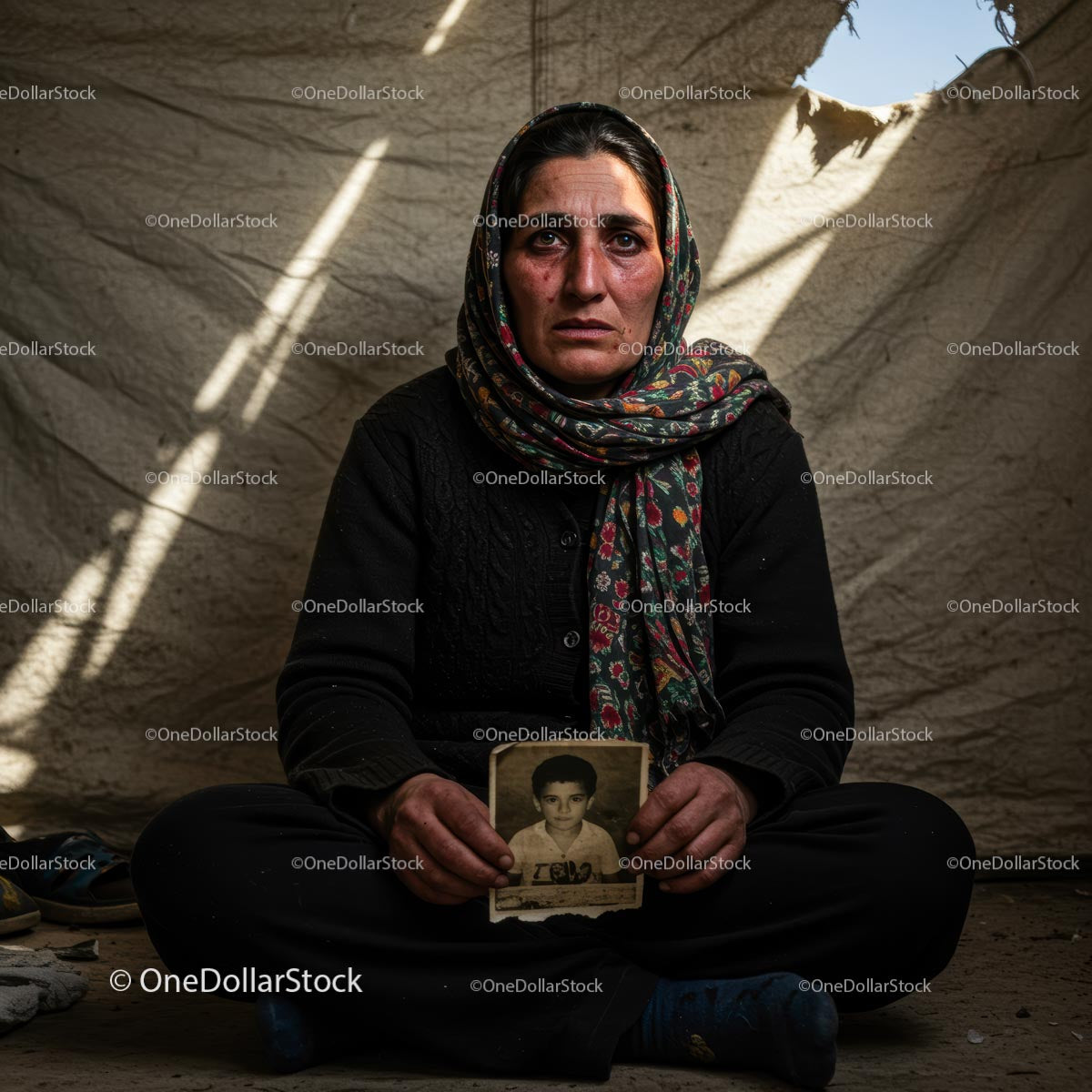Emotional Portrait of Woman Holding Family Photo