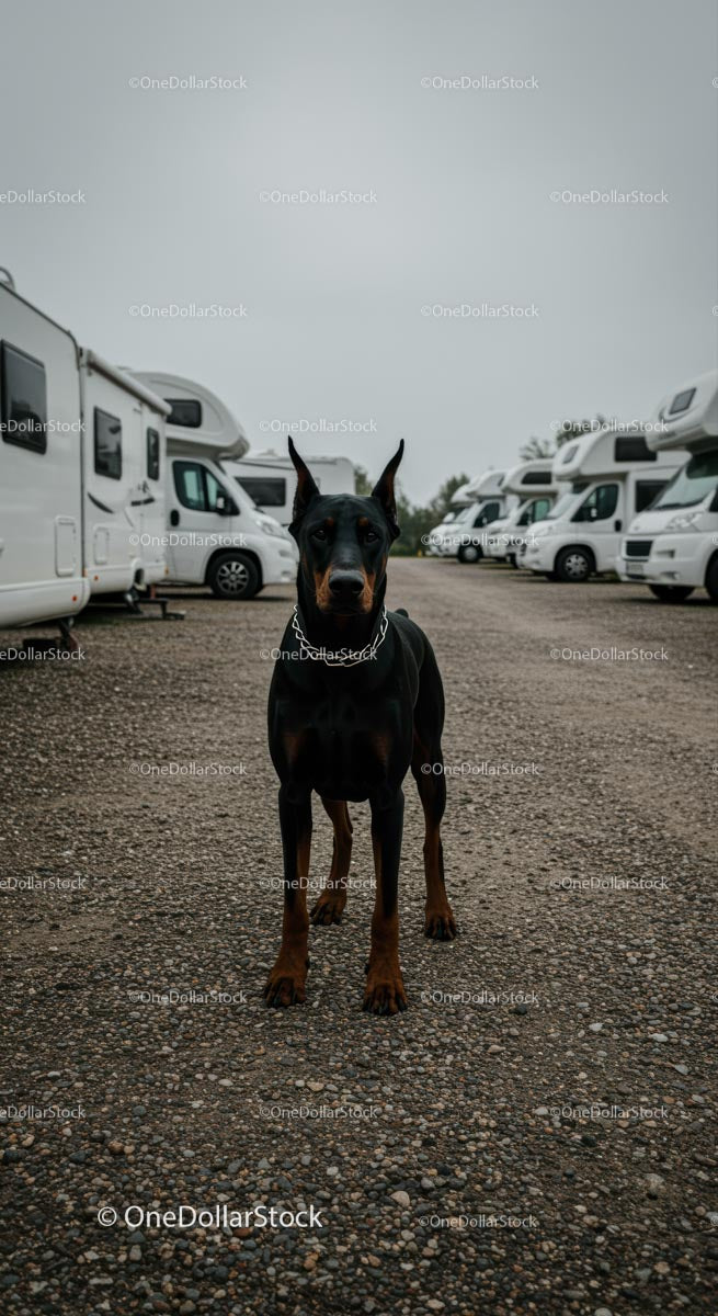 Doberman at RV Park for Adventure