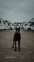 Doberman Standing Guard at a Campsite