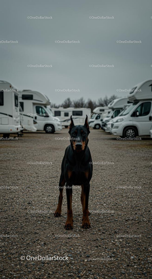 Doberman Czuwający na Polu Kempingowym