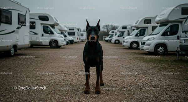 Majestatyczny Doberman Pilnujący Rzędu Kamperów