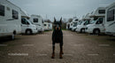 Doberman in Camper Van Parking Lot