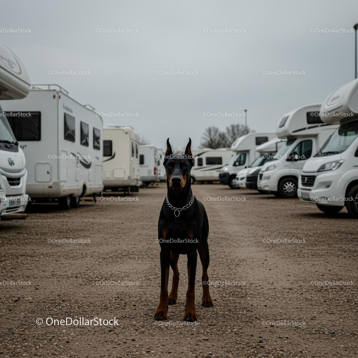 Doberman in a Motorhome Park