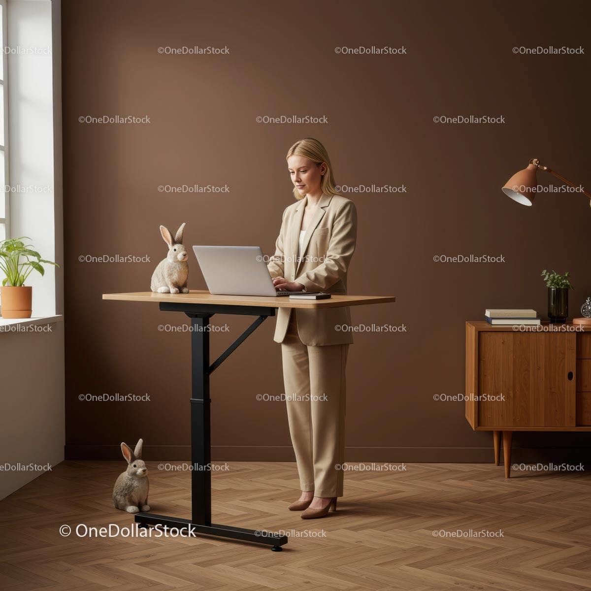 Professional Woman at Standing Desk in Modern Home Office