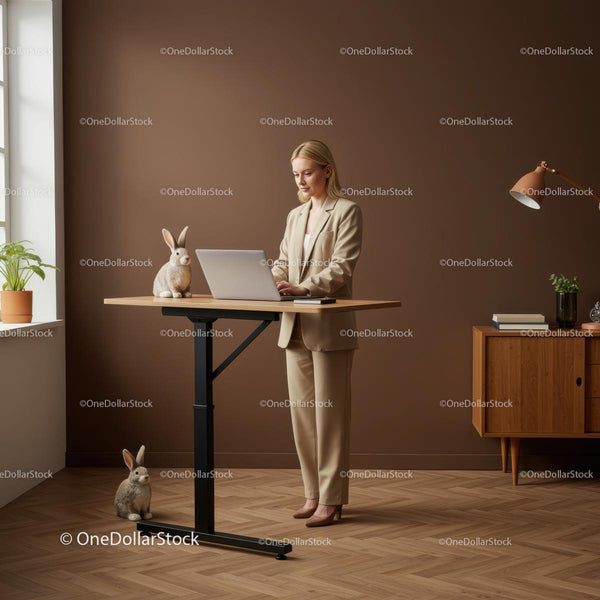 Professional Woman at Standing Desk in Modern Home Office
