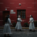Nuns Playing Volleyball on a Vibrant Street