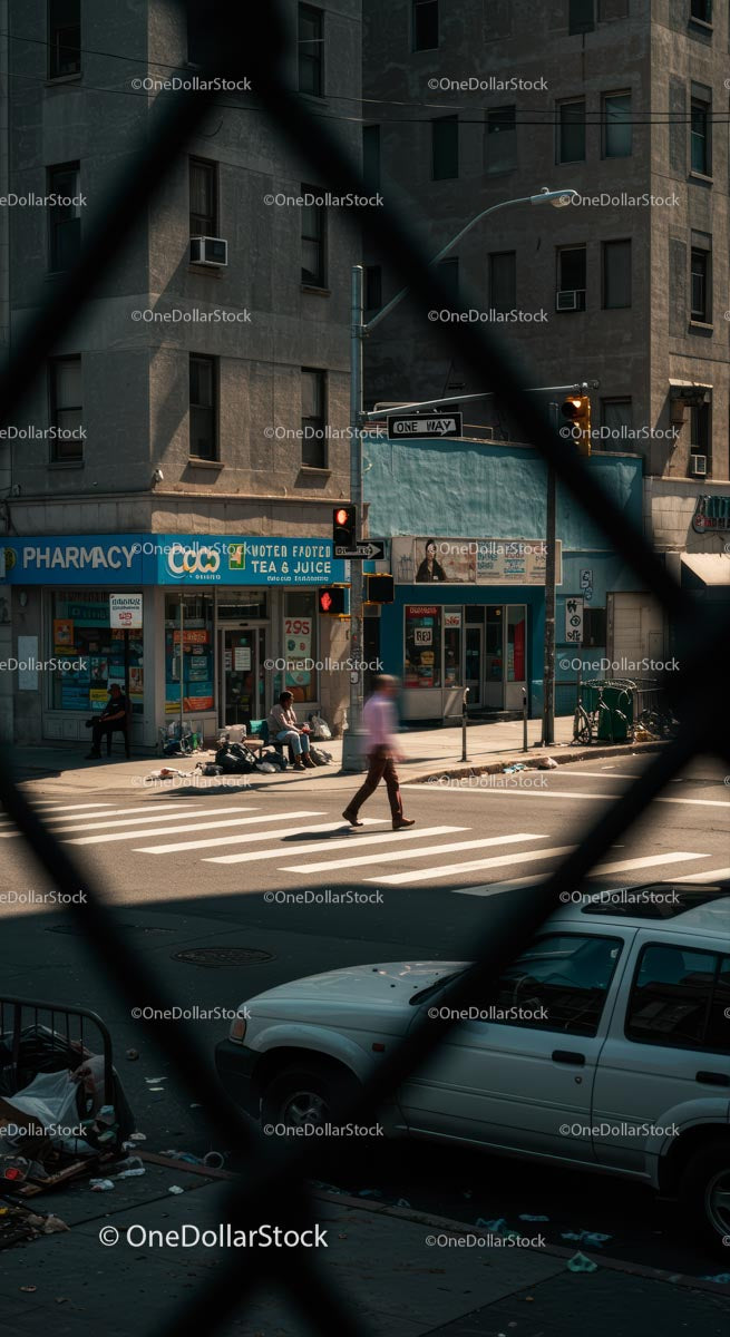 Urban Crosswalk Scene with Pedestrian in Motion