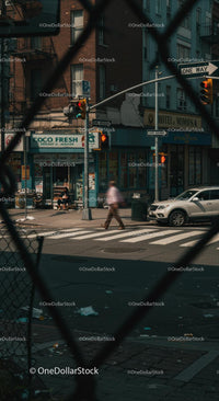 Pedestrian Crossing in Bustling City Downtown