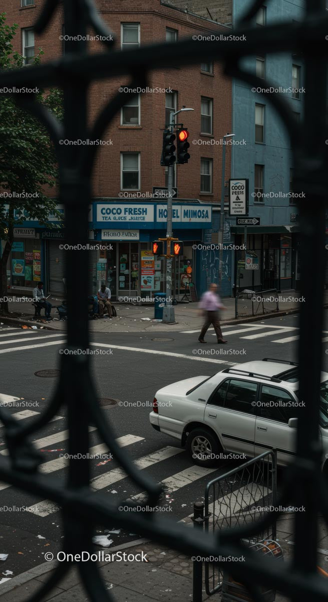 Pedestrian Crossing at Urban Intersection in City