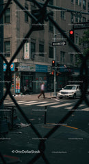 Busy Urban Intersection with Pedestrians and Traffic