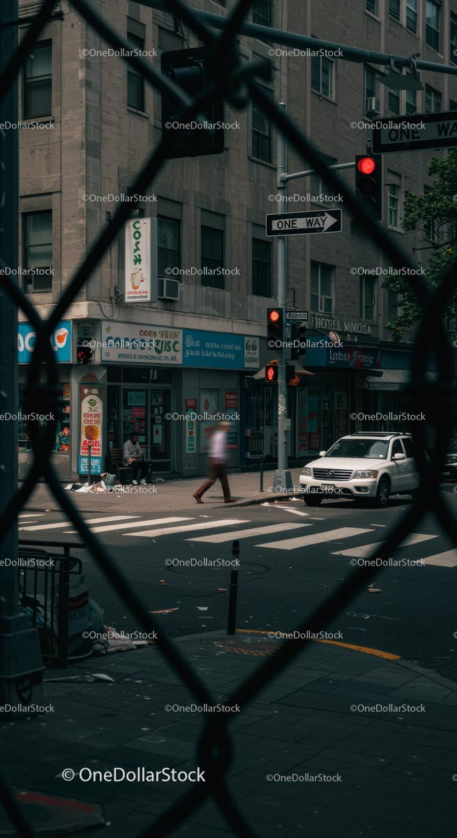 Busy Urban Intersection with Pedestrians and Traffic