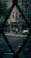 Pedestrian Crossing in Busy Urban Intersection