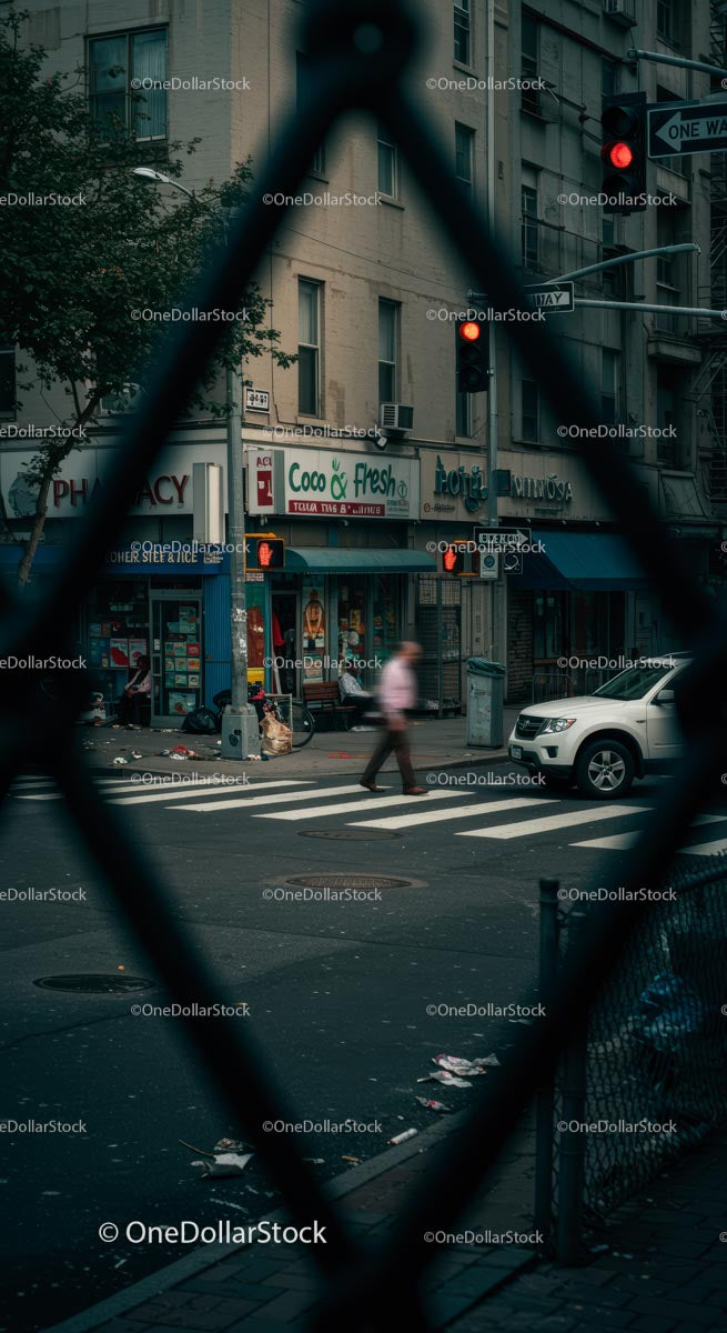 Pedestrian Crossing in Busy Urban Intersection