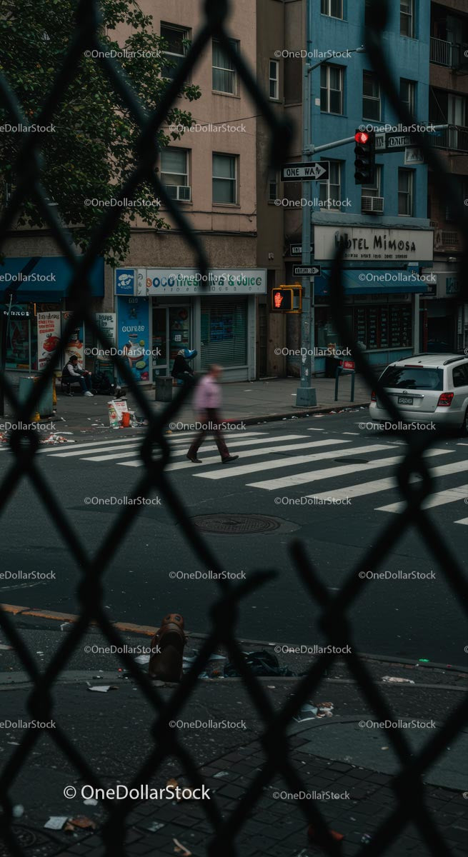Urban Street View Through Chain Link Fence