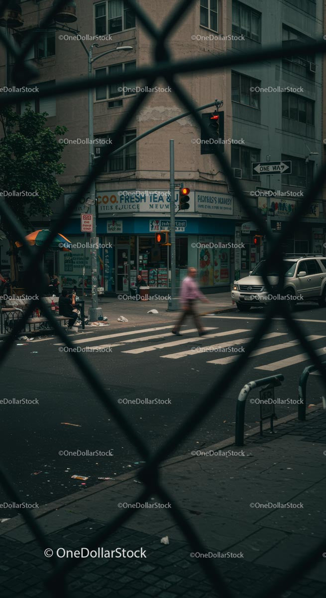 Gritty Urban Intersection with Pedestrian Crossing