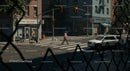 Urban Intersection with Pedestrians and Storefronts
