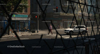 Urban Street Scene with Pedestrian and SUV at Crosswalk