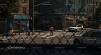 City Street with Pedestrian and Traffic Lights