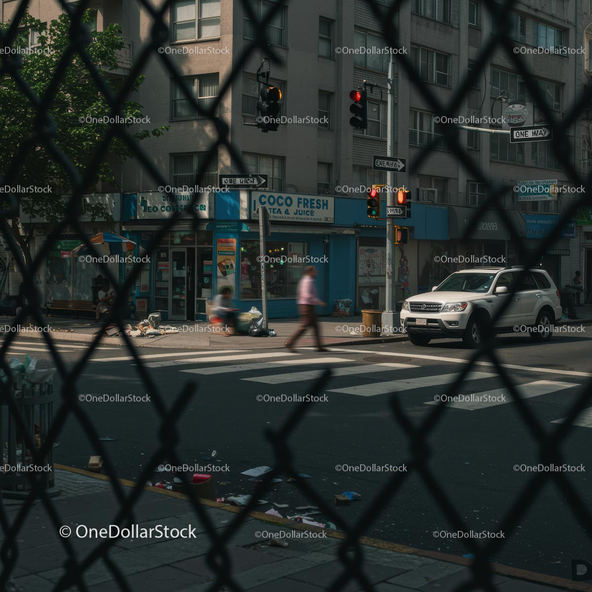 Urban Street View with Pedestrian Crossing