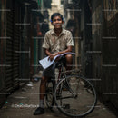 Young Student Smiling on Bicycle in Urban Alley