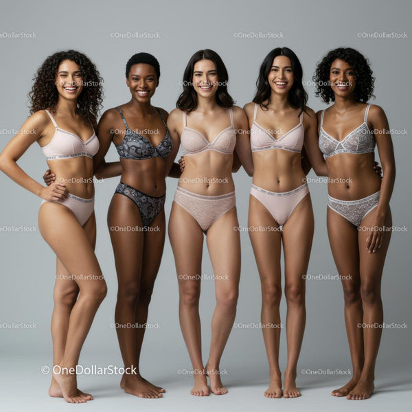 Diverse Group of Women in Stylish Lingerie Smiling
