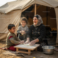 Grandmother and Children Kneading Dough with Joyful Laughter