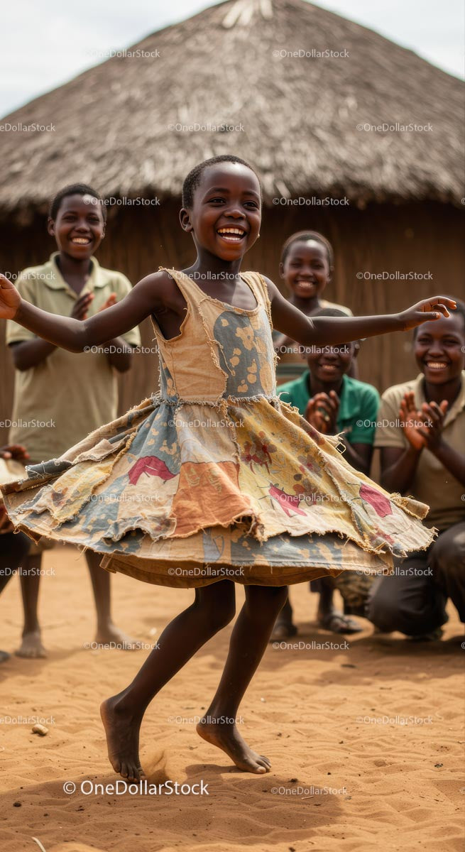 Joyful African Children Dancing in a Village
