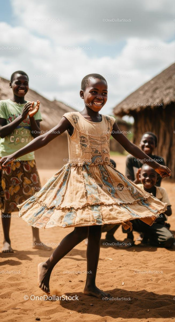 Joyful Children Playing in a Traditional African Village